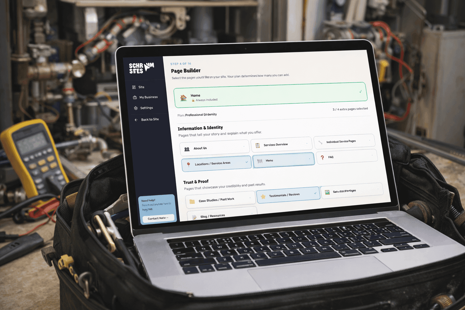 Site architecture page builder interface
